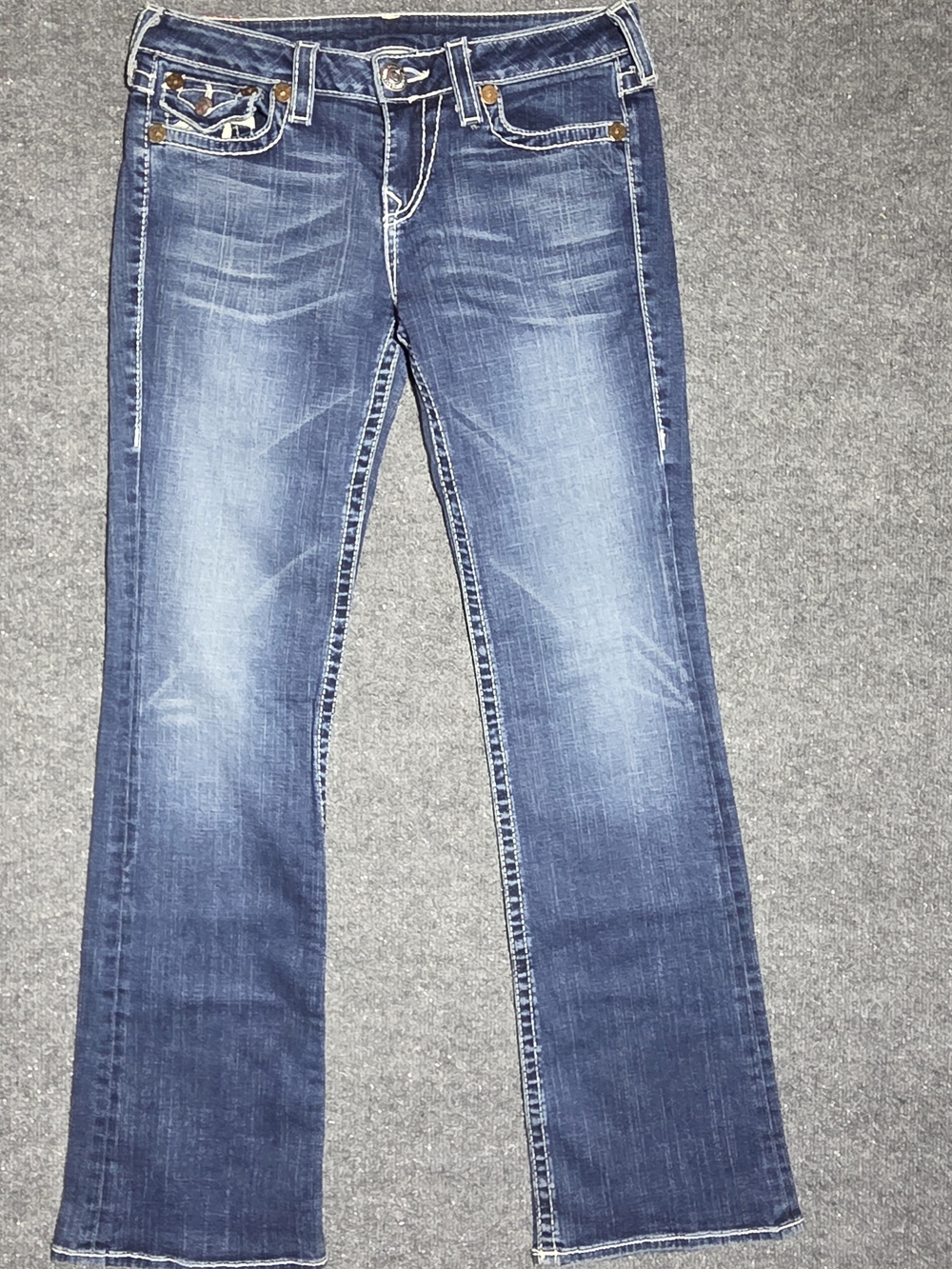 True Religion Rainbow Becky Bootcut Jeans Womens 31 Multi Stitch Flap Pocket USA